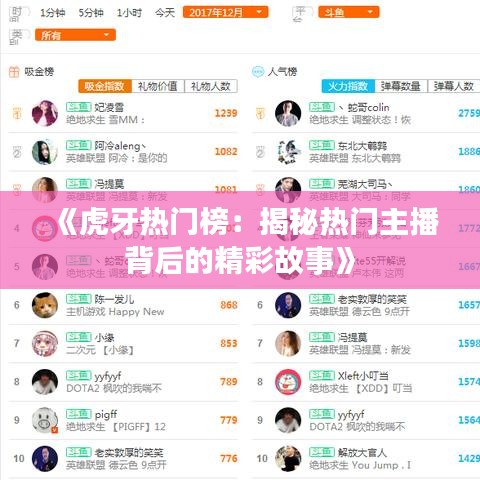 《虎牙熱門榜：揭秘?zé)衢T主播背后的精彩故事》
